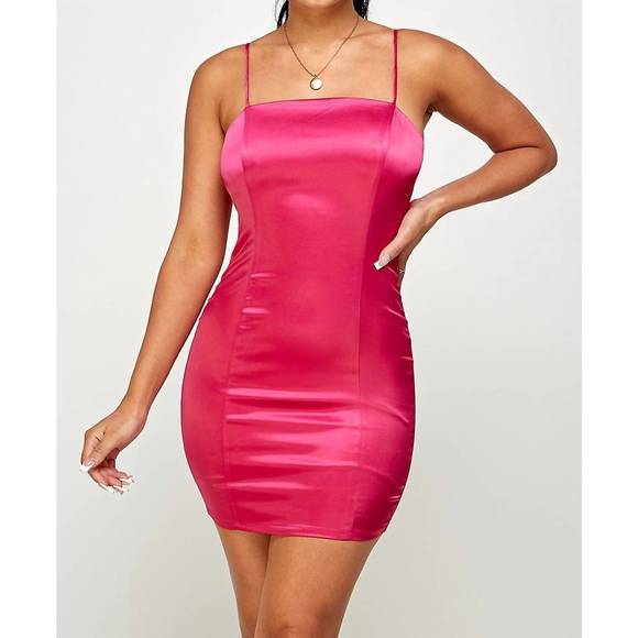 NEW BLUSH BJ pink satin mini dress in fuchsia - Picture 1 of 3